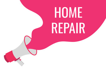 home repair button, banner, label, template for website. home repair text with colorful megaphone icon
