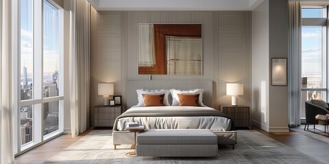 bedroom mockup, NYC condo interior design 
