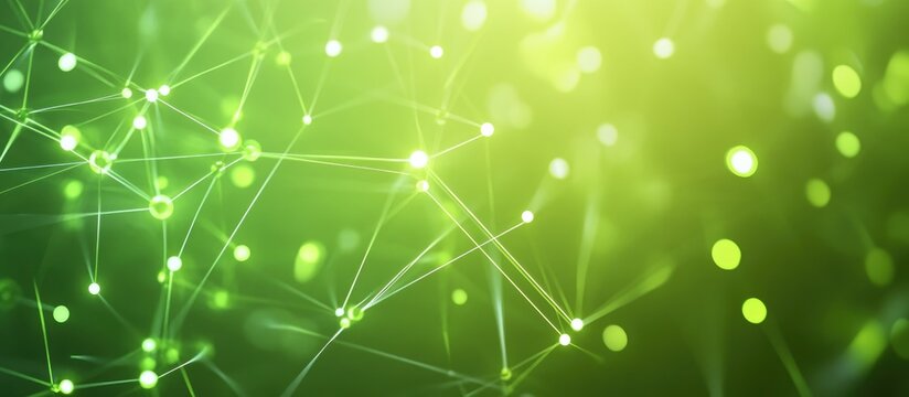 Illuminated green dots connected by lines moving across a gradient background Digitally generated concept representing telecommuting networking and futuristic technology