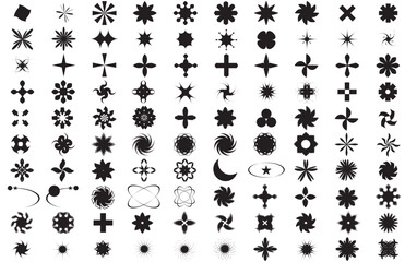 A set of graphic elements. Abstract geometric figures. Decorative minimalistic brutalist forms.