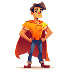 Cheerful cartoon superhero posing heroically in bright colors