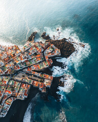 Aerial topdown of Punta Brava in Tenerife at sea © Larissa