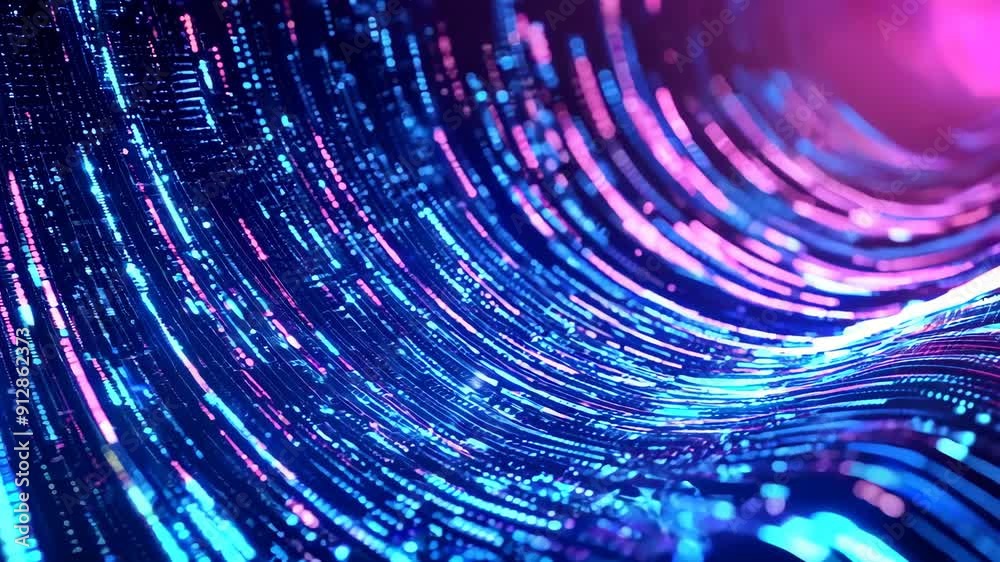 Poster abstract digital waves background. future and futuristic technology. neon particles waveform 3d anim