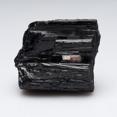 natural black tourmaline scherl on the white background