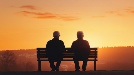 Obraz premium Elderly Couple Enjoying Sunset Together on Park Bench.