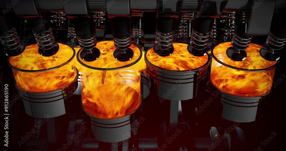 Aufkleber close up 3d v8 engine animation. pistons are moving. industry related high quality 3d 4k animation.