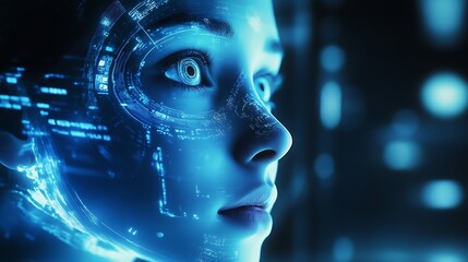 Close-up of a Woman's Face with Digital Overlay