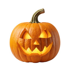 Fototapeta premium A classic Halloween jack-o'-lantern with a menacing grin carved into its orange surface. Perfect for Halloween decorations, party invitations, or spooky designs. (Transparent PNG background)