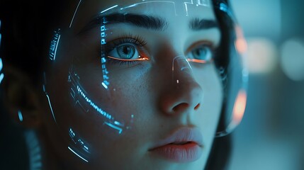 Woman's Face with Futuristic Interface Overlay