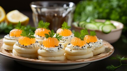 Gourmet appetizers with fresh ingredients and elegant presentation.