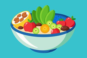  A full of bowl of mixed fruits and nuts as a healthy breakfast vector art illustration