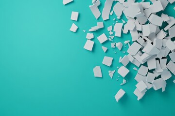 Exploding White 3D Cubes on Turquoise Background - Dynamic Abstract Concept