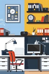 Modern Office Workspace with Desk, Chair and Computer