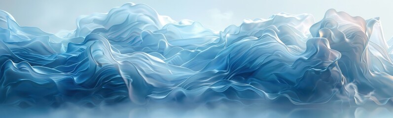 Obraz premium Abstract painting of blue and white waves on a light blue background, Banner, Copy space