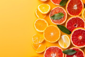 Fresh Citrus Fruits Slices on Yellow Background