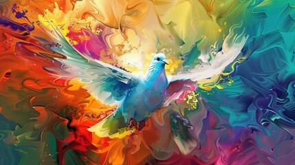 Abstract Painting of a Dove in a Multicolored Background