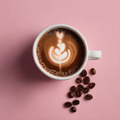 Coffee and Beans with pink Background