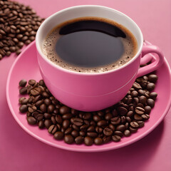 Coffee and Beans with pink Background