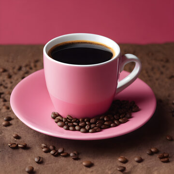 Coffee and Beans with pink Background