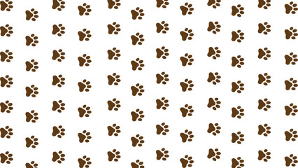 Seamless pattern of dog or cat paw prints on a white background. Brown silhouettes of footprints. Steps tracing the path. Copy space background with pet foot. Animal or pet theme backdrop.