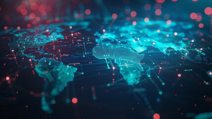 Obraz premium Map connecting worldwide data cloud computing tech concept abstract global transfer
