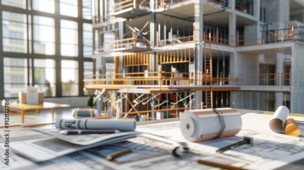 Wall mural generate a photo realistic image of a construction project featuring a detailed budget overview with