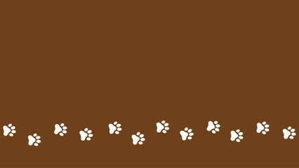 Trail of dog or cat paw prints on a brown background.  Steps tracing the path. Copy space background with the pet foot. Animal or pet theme seamless pattern backdrop.