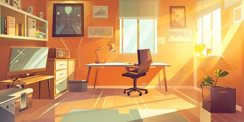 Modern Home Office with Desk and Chair Illustration