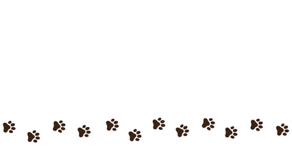 Trail of dog or cat paw prints on a white background. Brown silhouettes of footprints. Steps tracing the path. Copy space background with dogs paw.	animal or pet theme backdrop.
