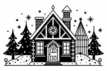 line art black christmas home illustration