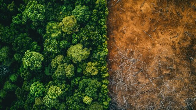 7. Aerial view of a deforested area next to a healthy forest, showcasing the impact of deforestation on global warming
