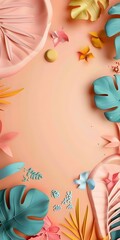 Obraz premium Tropical Leaves and Flowers Paper Cutout Background
