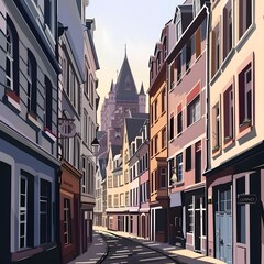 Fototapeta premium Charming European Street Scene With Old Buildings
