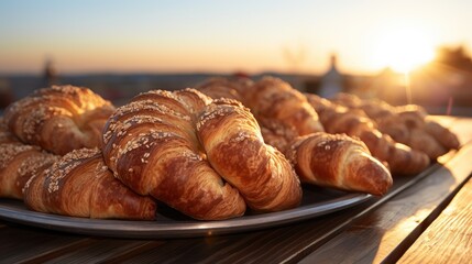 Close-up shot of freshly-baked bagels on a wooden table  