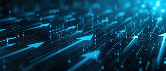 Obraz premium Futuristic Digital Arrows on a Blue Background Representing Data Flow and Technology Advancements