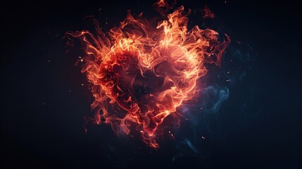   Heart-shaped flames on black background with a red heart in the foreground