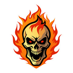 Furious skull with  flames vector illustration 