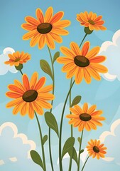 Obraz premium Colorful Flowers in Summer Sky Illustration