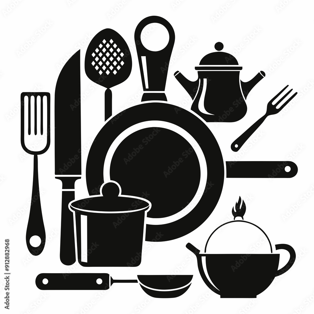 Wall mural black and white cooking equipment vector illustration 