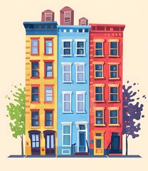 Naklejka premium Colorful Row of Townhouses Illustration