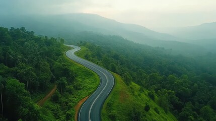 Fototapeta premium Aerial view asphalt road on green forest