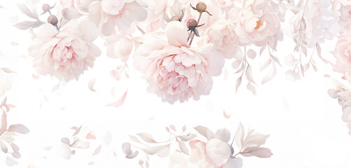 A watercolor illustration capturing the graceful beauty of peonies in full bloom