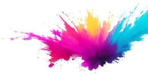 Bright colorful watercolor splash splatter stain brush strokes on white background. Modern vibrant aquarelle spot. Aquarelle explosion on white. Element. Vector watercolor illustration isolated design