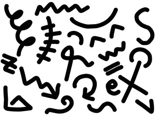 Hand-drawn scribble sketch. Children drawing with black line style on isolated white background.