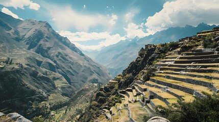 Ancient Inca Terraces in the Andes Mountains