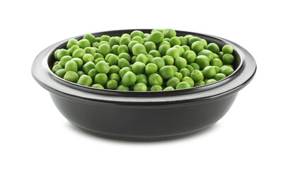 Fresh green peas in bowl isolated on white