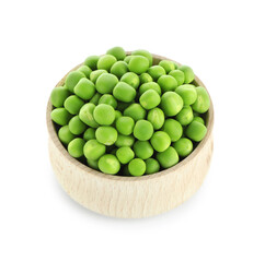 Fresh green peas in bowl isolated on white
