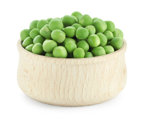Fresh green peas in bowl isolated on white