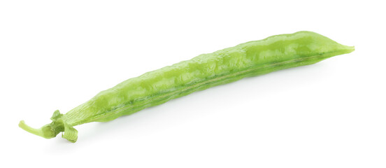 One green fresh pea pod isolated on white