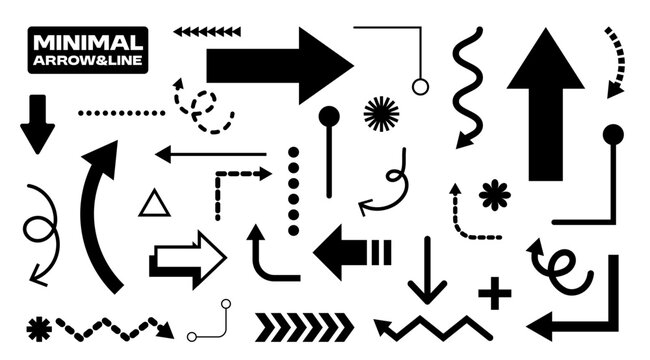 Minimal Line, Arrowhead vector set, Graphic elements design, Hand draw, Stripe, Black Abstravt clip art for decoration, Modern illustration, Vector stock